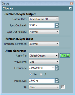 The APx Clocks Panel Jitter Generator Settings